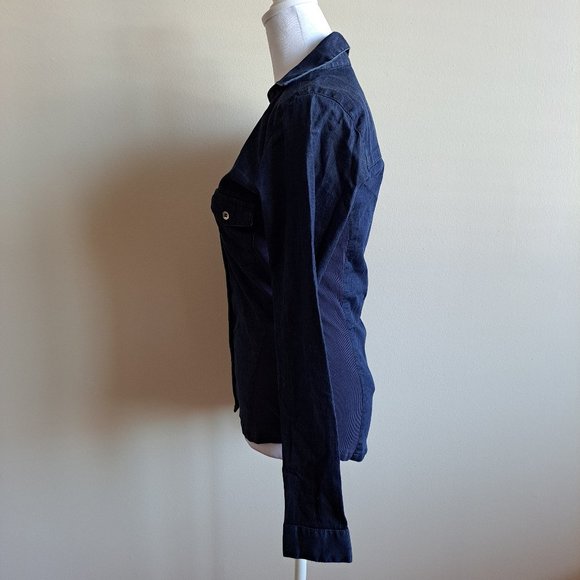 Guess Women's Blue Demin V Neck Button down Shirt Top Size S - Picture 10 of 15